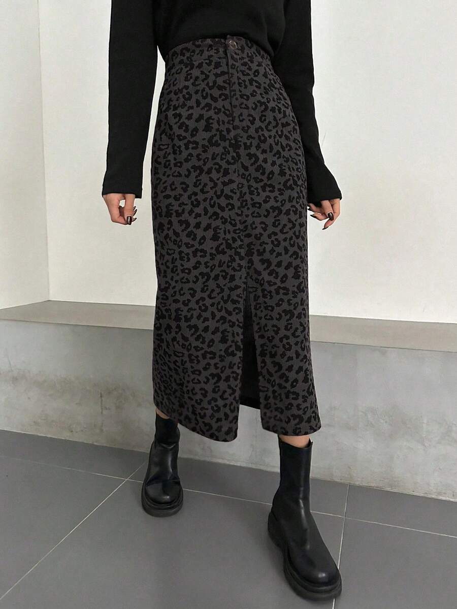 Dazy Kids 少女休闲豹纹开衩裙