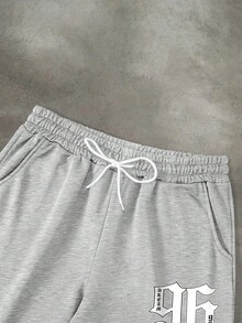 STEELVANCE 男士芝加哥标语印花卫衣和运动裤两件套，秋季穿搭 - 灰色 - 查看 5