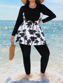 Swim Mulvari 大码女士宽松印花布基尼泳衣，适合保守的中东女性，百搭泳装 - 黑色 - 查看 4