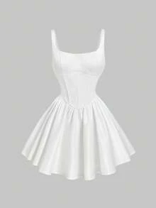 MOD Vestido corto de mujer decorado con moño rosa, vestido de mujer, ropa de mujer, vestido para fiesta de vacaciones, vestido modesto, vestido de vacaciones, - Blanco - Ver 2