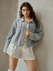 MOTF PREMIUM PLUS 轻薄水洗牛仔夹克，提花织物，浅蓝色，春夏款 - 藍色 - 查看 5