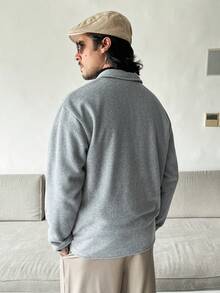 HUEFORM Men's Old Money Solid Color Drop Shoulder Long Sleeve Half-Zip Casual Pullover  Polo Neck Sweatshirt,Going Out Look For Men Winter - Grey - View 2