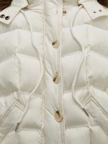 Glimmora Fashionable Retro Y2K White Hooded Faux Fur Collar Waist Cropped Down Jacket - White - View 4
