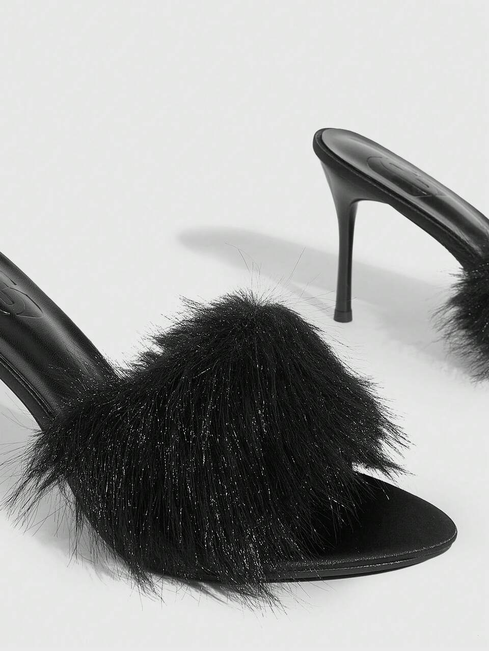 CUCCOO SZL Women's Pointed Toe Furry Patchwork Fashion Versatile High Heel Slide Sandals For Christmas