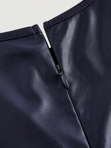 SHEIN MOD 大码PU皮棕色女式连衣裙，鸡尾酒会礼服，生日礼服，冬季连衣裙，秋季连衣裙，优雅派对礼服，正式礼服，晚礼服，时尚婚礼礼服 - 藏蓝色 - 查看 3