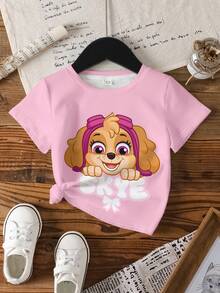 SHEIN | PAW Patrol Young Girl Cute Puppy Print Round Neck Short Sleeve T-Shirt, Summer - White - View 7