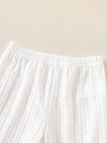 SHEIN 男婴三件套服装，包括三件白色针织长袖连体衣和三条松紧腰裤，适合所有季节，日常穿着，可叠穿，适合3个月至24个月的男婴。 - 白色 - 查看 4