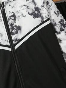 Vacaura 2pcs Teenage Casual Black & White Contrast Knit Jacket Set, Suitable For Autumn & Spring - Black - View 6