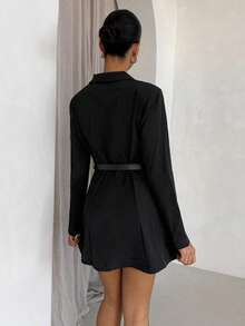 SHEIN Glamour Chaqueta elegante de mujer de doble botonadura en color negro, adecuada para ir al trabajo, atuendos de otoño/invierno, uso al aire libre, casual de negocios, abrigo de invierno - Negro - Ver 2