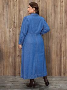 EMERY ROSE 大码女士休闲优雅水洗牛仔连衣裙 - 淺色水洗藍 - 查看 2