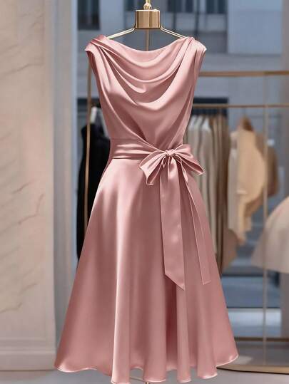 GlowEve CURVE 大码女士优雅无袖连衣裙，配蝴蝶结，情人节