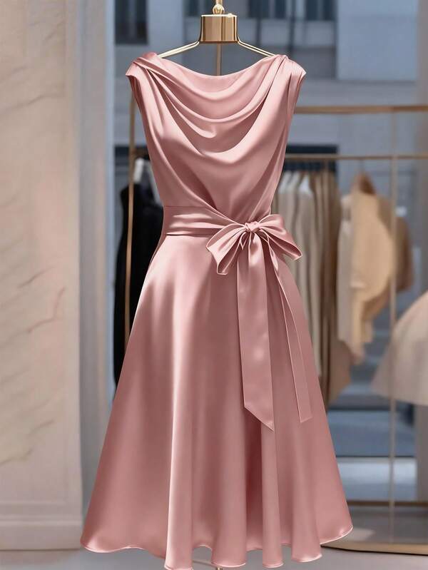 GlowEve CURVE 大码女士优雅无袖连衣裙，配蝴蝶结，情人节