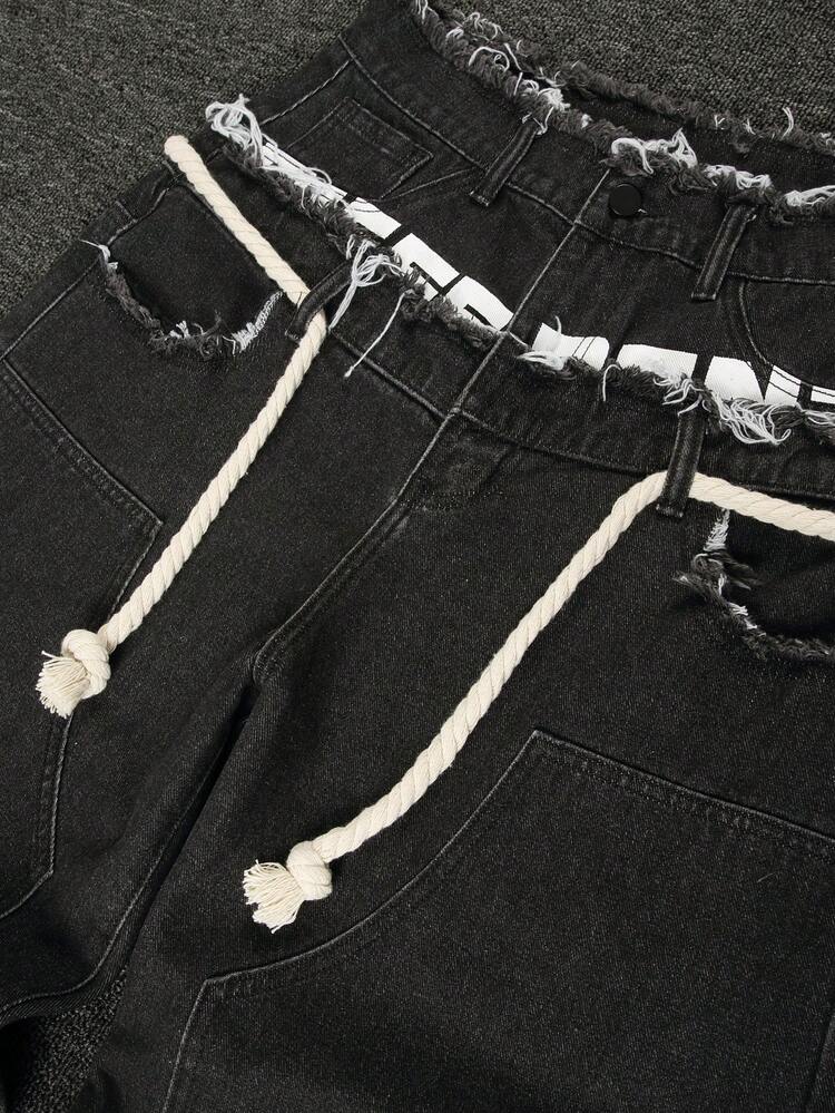 Manfinity EMRG Men's Fashion High Waist Belt Loop Straight Loose Fit Jeans - Black - View 7