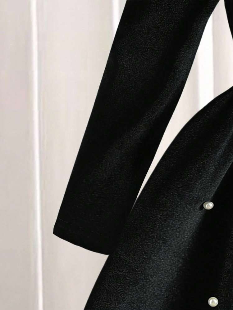 שמלה אלגנטית ונוחה בסגנון נסיכה עם שרוולים בועות וצווארון עגול של נערה צעירה, מתאימה לדייטים ומסיבות - שחור - ראה 6