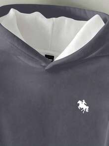 Manfinity Joysei 男士撞色落肩长袖休闲时尚连帽卫衣，罗纹下摆 - 灰色 - 查看 2