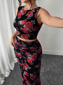 Elenzga Bộ đồ 2 món dành cho nữ cỡ lớn, gồm áo hai dây và chân váy in họa tiết da báo, gợi cảm và phù hợp cho việc đi lại hàng ngày. - màu đen - Xem 2