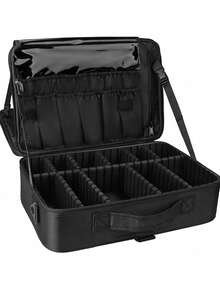 1个旅行化妆箱，化妆品收纳盒，便携式化妆师储物包，带可调节隔板，可收纳化妆品、化妆刷、洗漱用品、珠宝、数码配件，也可作房间装饰、收纳盒、化妆品整理盒、化妆包、洗漱包、化妆袋、化妆品收纳包 - 黑色 - 查看 1