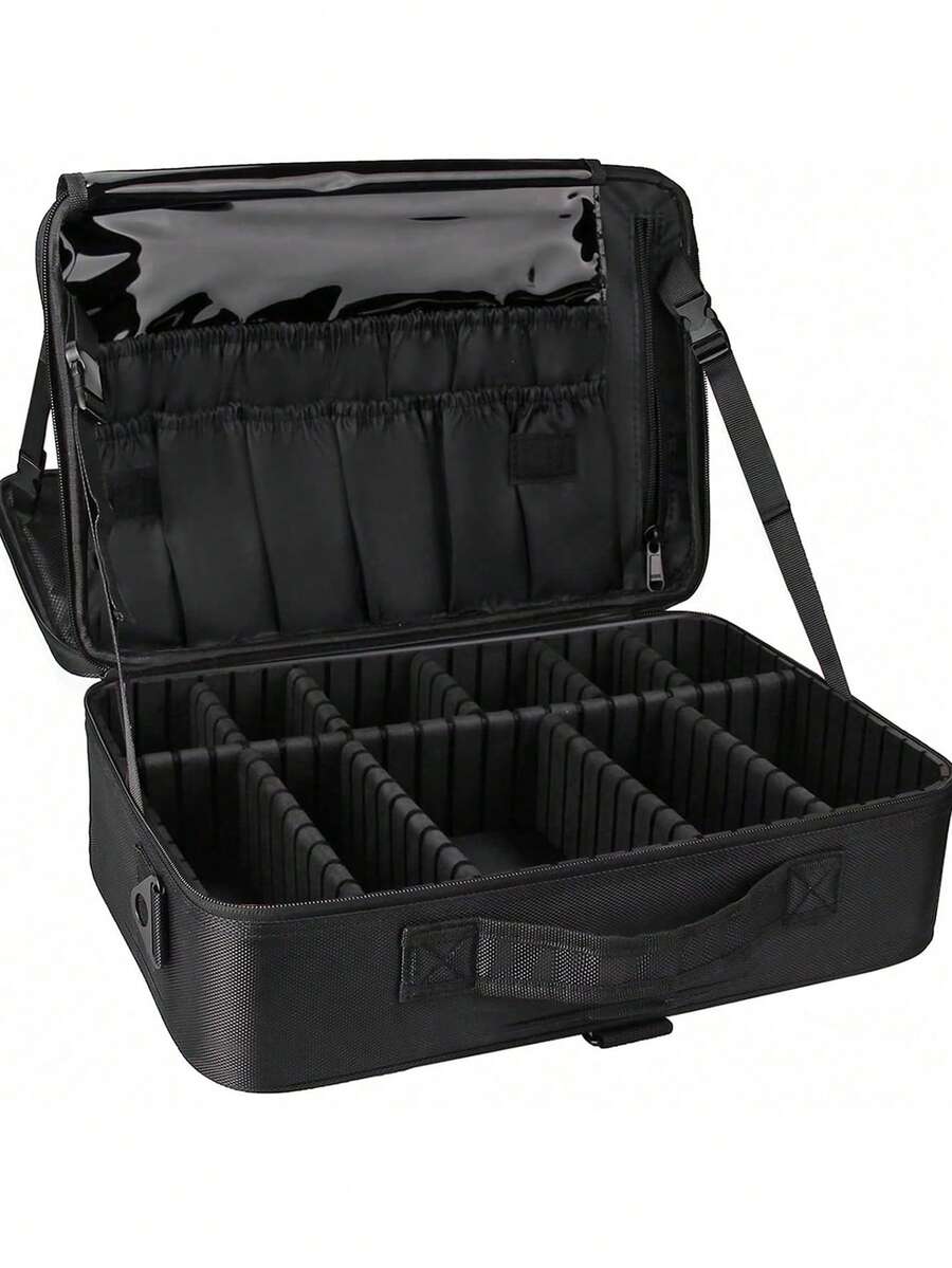 1个旅行化妆箱，化妆品收纳盒，便携式化妆师储物包，带可调节隔板，可收纳化妆品、化妆刷、洗漱用品、珠宝、数码配件，也可作房间装饰、收纳盒、化妆品整理盒、化妆包、洗漱包、化妆袋、化妆品收纳包 - 黑色 - 查看 1