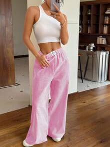 SHEIN EZwear 粉色条纹编织女裤