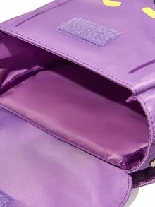 DORA | SHEIN 1 Pc Cute Cartoon Print Backpack, Adjustable Shoulder Strap Length, Gym Bag, Casual Bag, Canvas Backpack, School Bag, Travel Bag , Purple - Purple - View 7