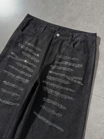 Jeans casual larghi con tasche impreziosite da strass per uomo