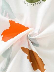 男童睡衣套装 - 两件套睡衣，短袖纽扣领上衣，长裤，恐龙印花，白色底，橙色、蓝色、绿色，可爱俏皮的夏季睡衣，弹性腰带，方便穿脱，2026年假日必备 - 白色 - 查看 5