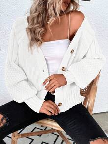 EMERY ROSE Women's Casual Solid Color Button Front Raglan Sleeve Cardigan, Autumn/Winter White Sweater Cardigan Knit Cardigan Button Up Cardigan Oversized Cardigan Summer Cardigan - White - View 4