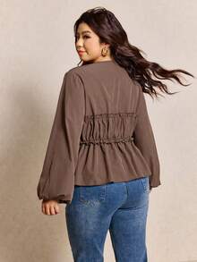 Elaquor Plus Size Women's Cute Blouse, French Chocolate Brown Shirt, Long Sleeve Ladies Top, Autumn Office Evening Birthday Elegant Traditional Greek Goddess - Coffee Brown - View 2