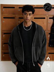 TOKVUE 男式拉链前口袋保暖内衬连帽运动衫，秋冬 - 黑色 - 查看 1