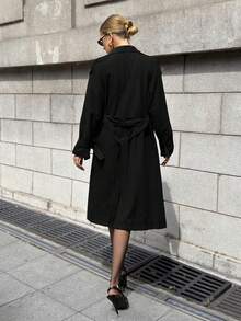 Lavishia 女士仿麂皮绒保暖内衬优雅时尚通勤风衣 - 黑色 - 查看 2