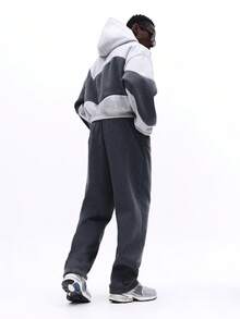 SUMWON Contrast Colorblock Hoodie And Sweatpants Co-Ord Set With Centre Pocket And Ribbed Cuffs - Grey - View 2