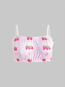 ROMWE Kawaii 2件套加大码甜美可爱草莓花卉印花文胸套装 - 彩色 - 查看 7