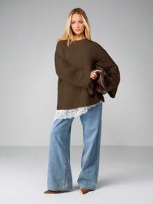 MISSGUIDED Oversized Boucle Knit Jumper Sweater For Fall Winter Casual Cozy Layering - Brown - View 3