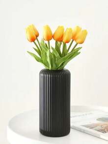 1个陶瓷外观塑料复合花瓶，不易碎，高7.8英寸，简约桌面花瓶，可插干花，适用于蒲苇草装饰和人造花，波西米亚风格，适合婚礼宴会餐桌装饰、家居装饰、花瓶、中心摆件、餐桌装饰、秋季装饰 - 黑色 - 查看 4