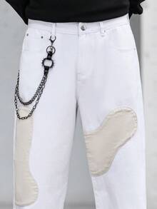 Manfinity Roughcore Men's Patchwork Pocket Loose Casual Wide Leg Jeans For Boyfriend & Husband - Multicolor - View 4