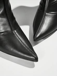 SHUZIA Women's Fashionable & Comfortable Stretch PU Ankle High Heel Booties - Black - View 4