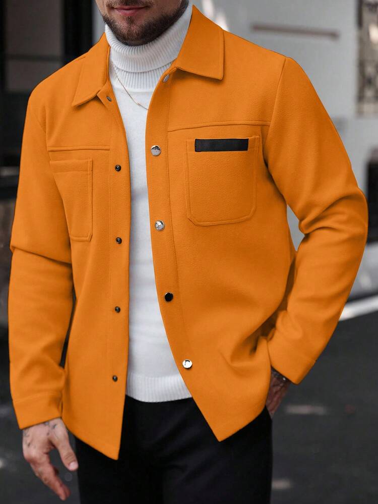 Manfinity CasualCool 男士纯色休闲夹克，适合秋冬季穿着 - 黃色 - 查看 3