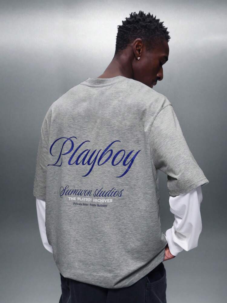 PLAYBOY X SUMWON Layered Crew Neck T-Shirt With Back Print