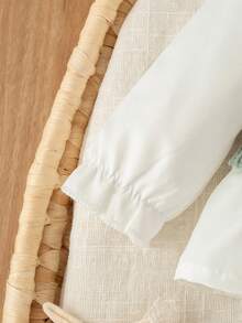 SHEIN Bộ 2 món/Bộ trang phục thường ngày cho bé gái sơ sinh, áo dài tay cổ bẻ phối màu và quần len rộng rãi - màu xanh lá - Xem 7