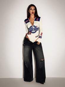 SHEIN ICON 休闲复古赛车风红黑撞色印花连体衣，适合秋冬季节穿着，风格涵盖复古、学院风、百搭、性感、可爱、Y2K、椰子女孩、波西米亚、嬉皮和音乐节等多种风格。 - 彩色 - 查看 5