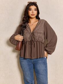 Elaquor Plus Size Women's Cute Blouse, French Chocolate Brown Shirt, Long Sleeve Ladies Top, Autumn Office Evening Birthday Elegant Traditional Greek Goddess - Coffee Brown - View 5
