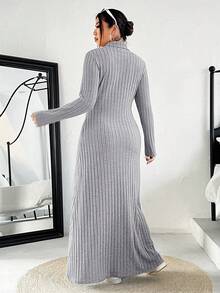 SHEIN EZwear 大码纯色休闲连衣裙，秋冬款 - 灰色 - 查看 2
