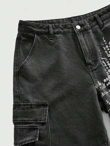 ROMWE MEN Street Life Men's Fashion Loose Fit Versatile Cargo Jeans With Pockets - Grey - View 3