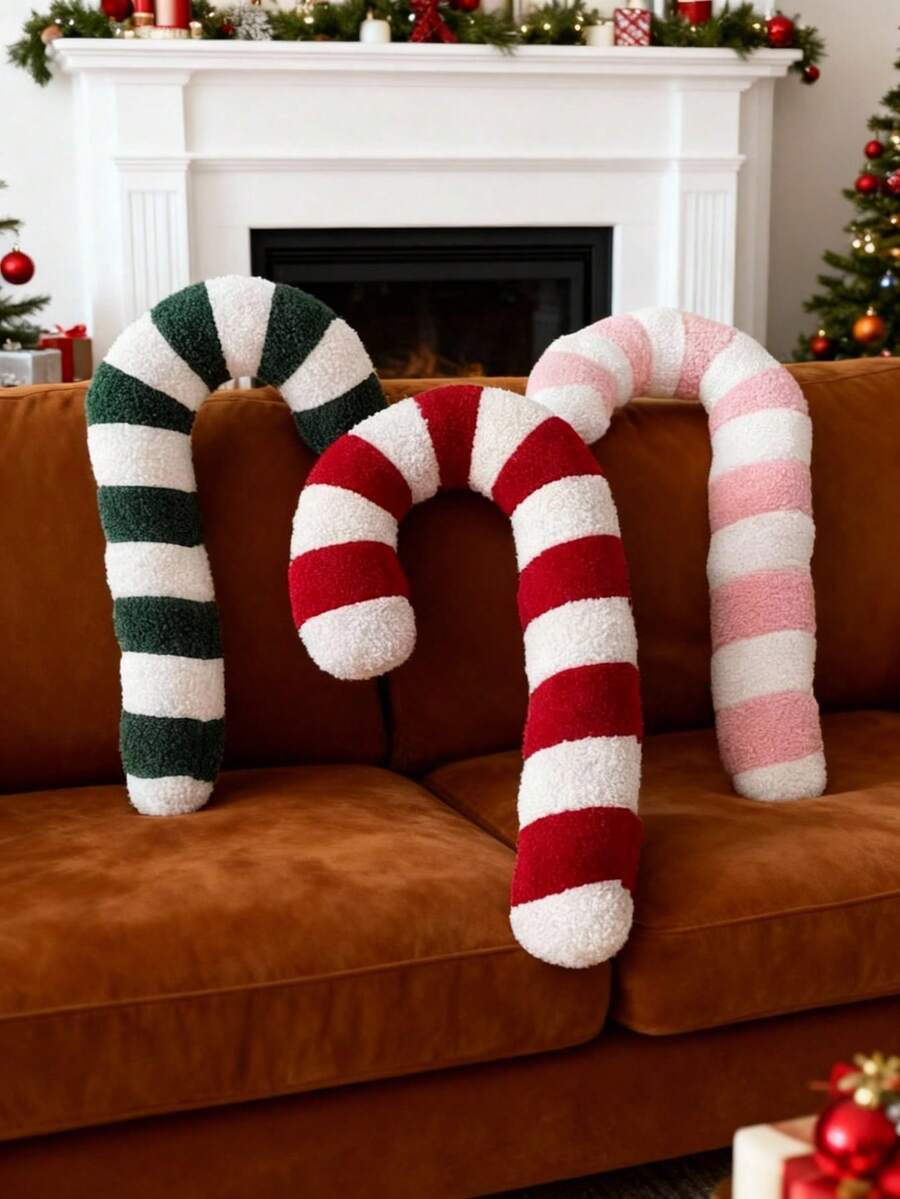 Cirelle 1 pieza Almohada decorativa suave y cálida con diseño de bastón de caramelo navideño, cojín decorativo navideño, almohada para decoración del hogar en época festiva