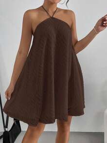 SHEIN Frenchy 女士度假休闲露背吊带短裙 - 棕色 - 查看 4