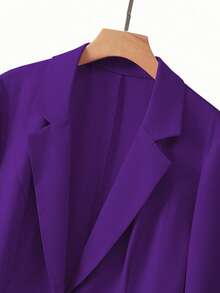 GlowEve CURVE Bộ đồ 2 mảnh thời trang dành cho nữ cỡ lớn, kiểu dáng thanh lịch, nhẹ nhàng, in hoa, gồm áo blazer và chân váy chữ A dáng rộng, trang phục công sở thường ngày, bộ áo blazer và chân váy cho nữ, bộ đồ hai mảnh cho nữ, áo blazer in hoa và chân váy, trang phục mùa xuân cho nữ. - Màu tím - Xem 3