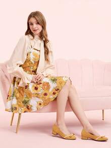 CUCCOO DOLLMOD Women's Elegant Commuting Pumps With Pearl Decoration For Christmas - Yellow - View 6