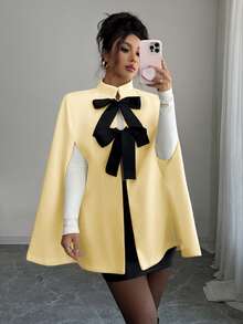 Rafferiza 时尚优雅宽松白色羊毛混纺斗篷外套（女士款） - 淡黃色 - 查看 6