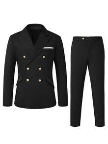 Manfinity Mode Men's Black Double-Breasted Notched Lapel Woven Twill Suit Set Men S Two Piece Jacket Suit Men Tuxedo Set Men Double Breasted Suit Men 2 Piece Set Lapel Men Black Two Piece Set Old Money,Daily Leisure, Weekend Trips, Outdoor Activities, Travel Expeditions, Relaxed Work Environments Or Semi-Formal Occasions,Boyfriend/Husband Gift, Anniversary Gift Christmas Outfits Men S Classy Clothes Double Breasted Blazer Men Men Blazer Suit Black And Gold Men Suit