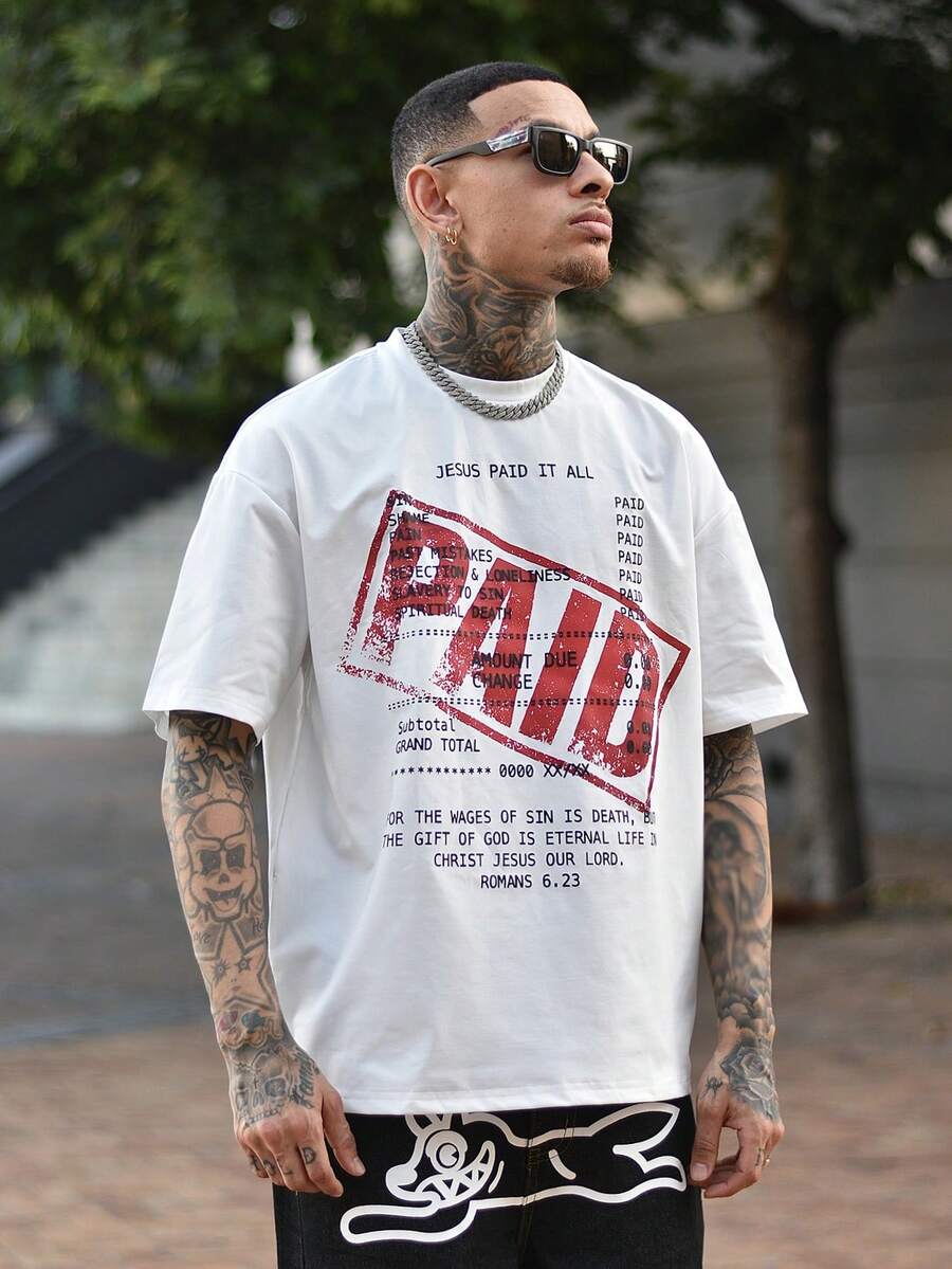 Devon Thys 男士新款时尚嘻哈印花T恤 - 白色 - 查看 1
